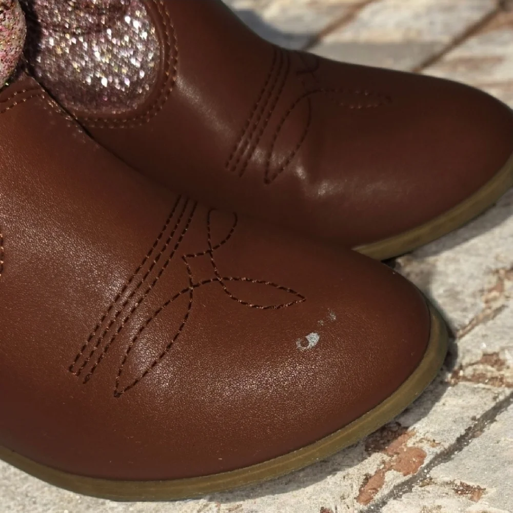 Dream Pairs ✨ Adorable Girls’ Brown Boots with Pink Sparkly Glitter ✨